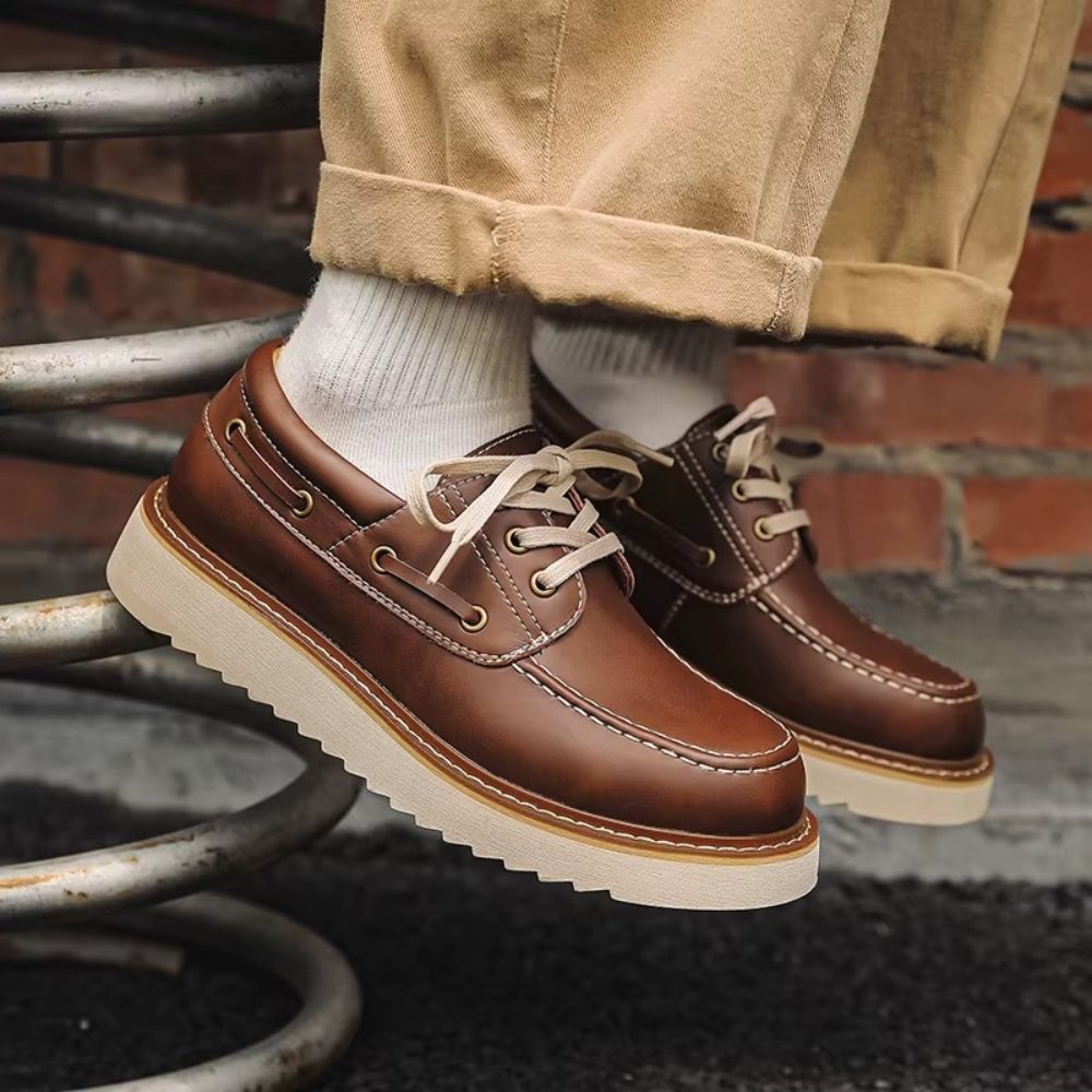Moc-Toe Leather Boat Shoes with Chunky Sole