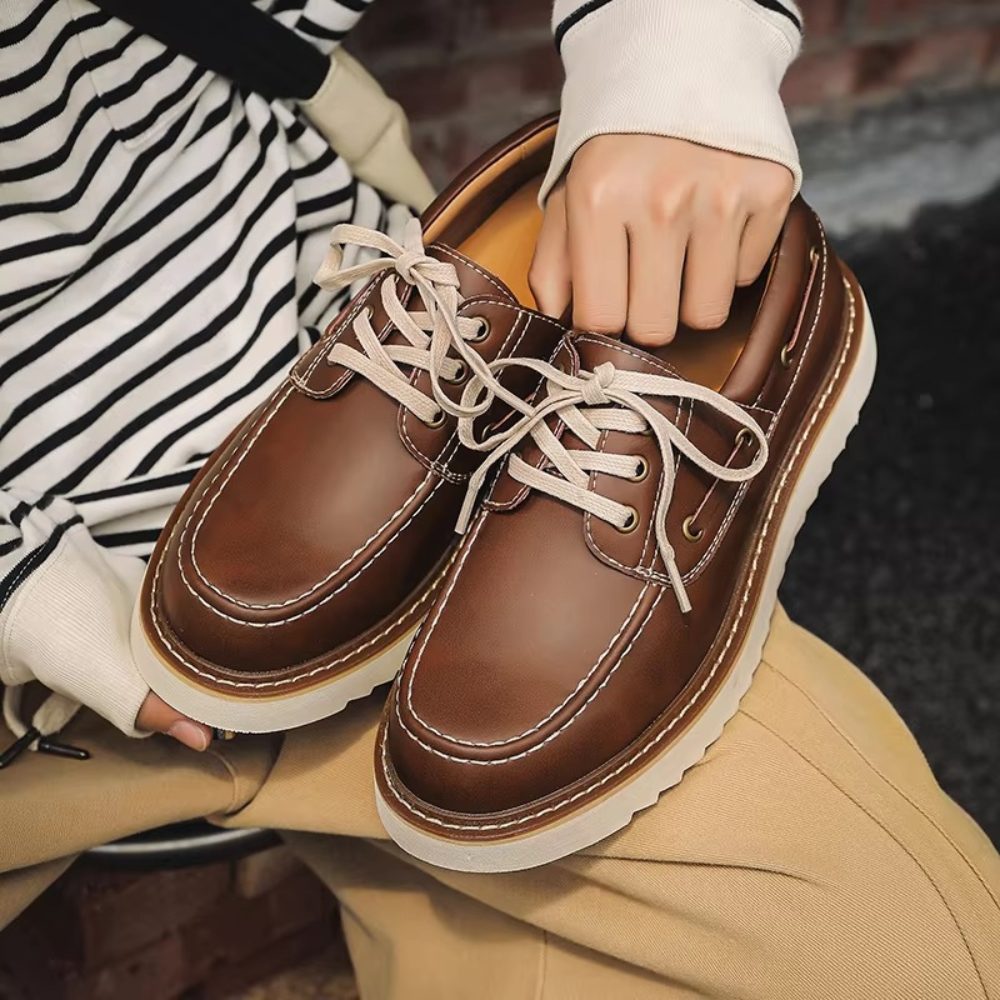 Moc-Toe Leather Boat Shoes with Chunky Sole