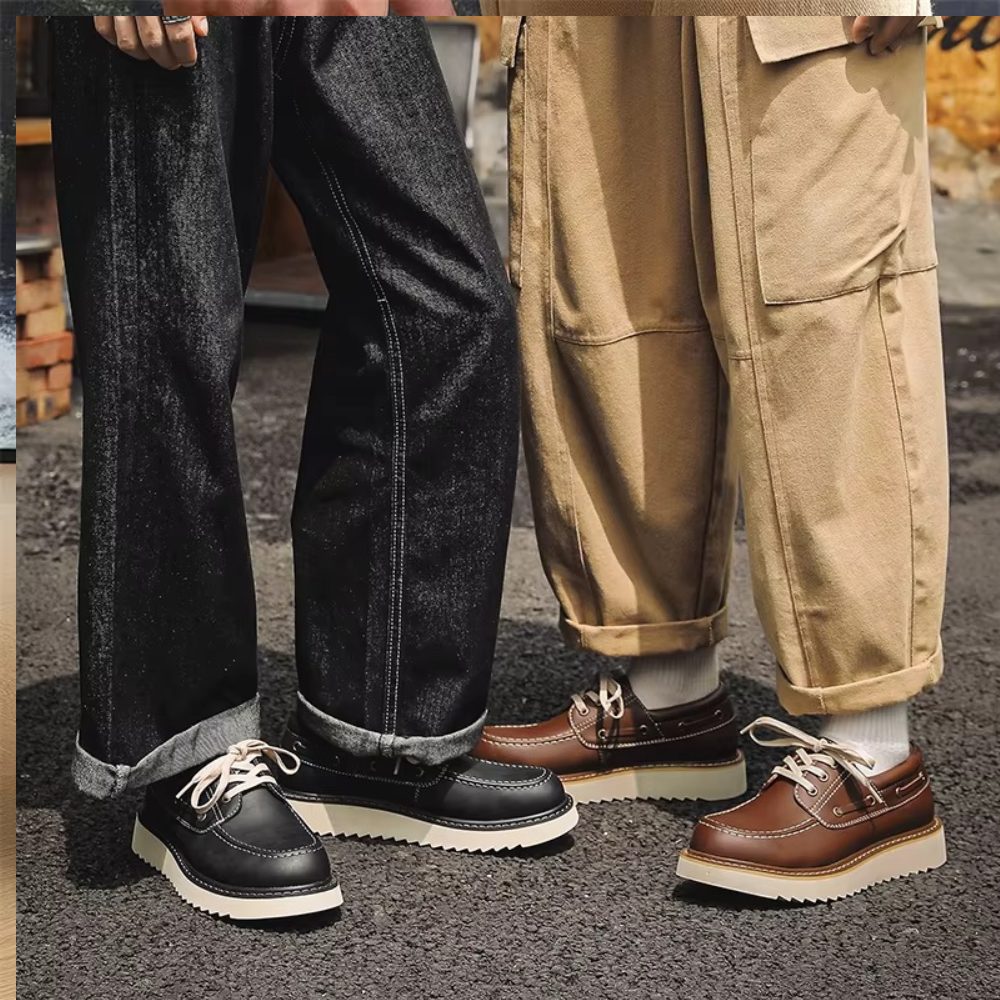 Moc-Toe Leather Boat Shoes with Chunky Sole