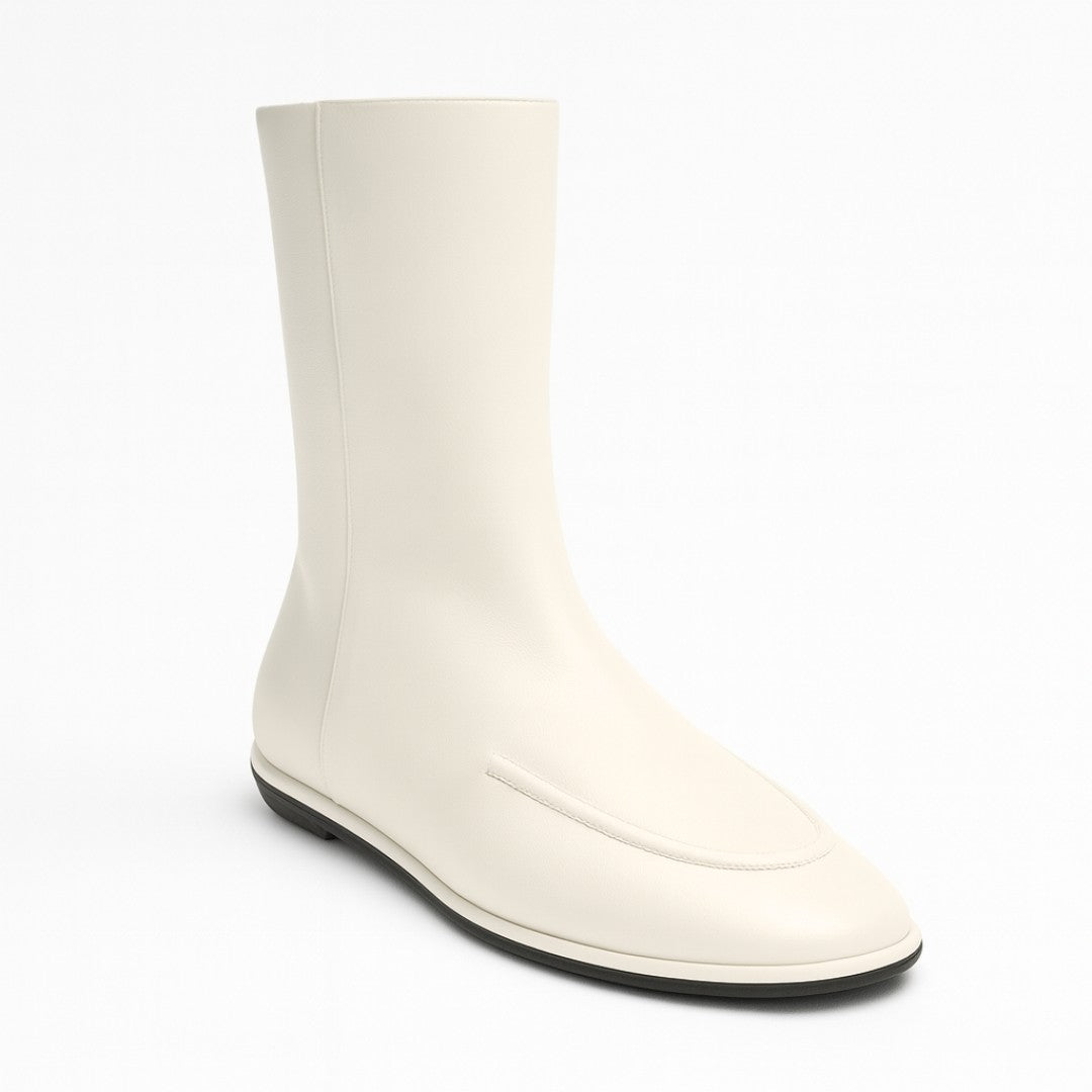 Minimalist Leather Mid-Calf Boots with Flat Sole