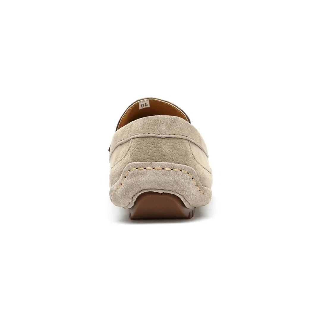Cow Suede Driving Loafers with Cushioned Grip Sole and Contrast Stitching