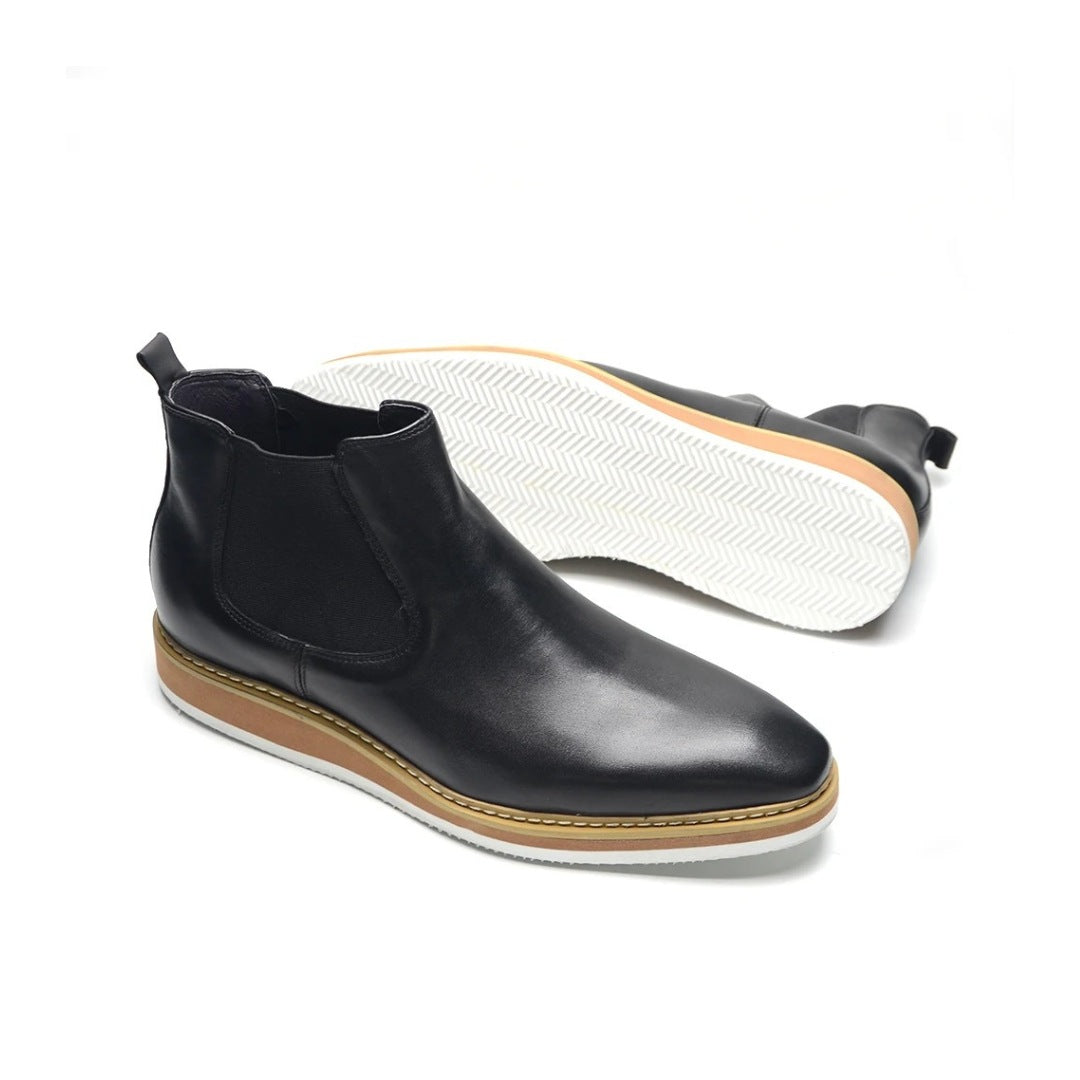 Leather Smart Casual Chelsea Ankle Boots with White Wedge Platform Sole