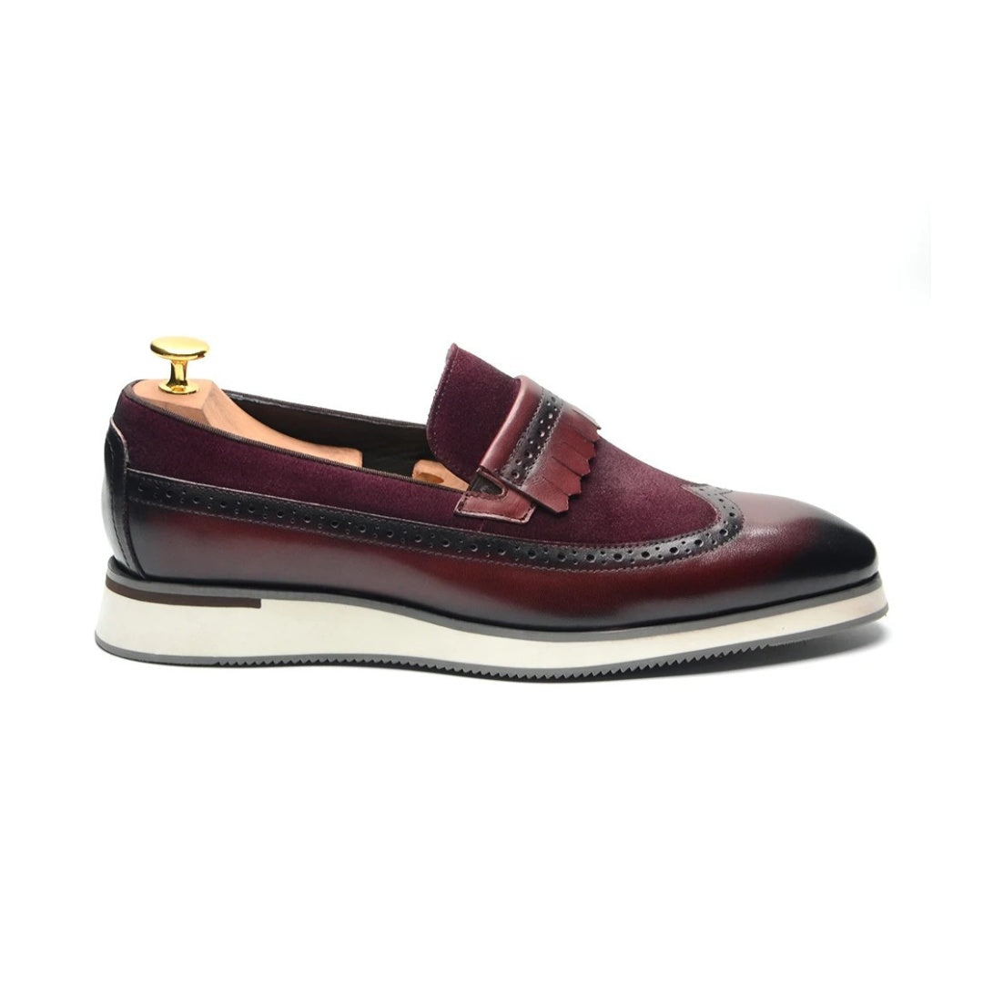 Smart Casual Wingtip Loafers with Fringed Strap and Lifted Hybrid Sole