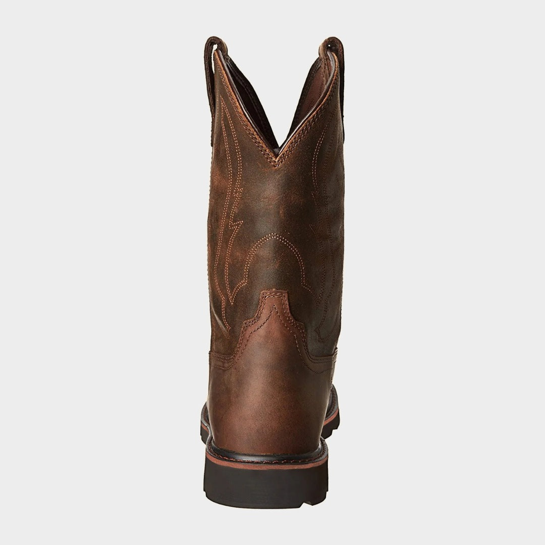 Cowboy Mid-Calf Workwear Boots with Slip-On Pull Tabs