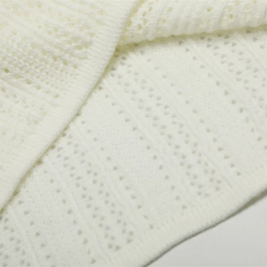 Short-Sleeve Crochet Knit Polo Shirt