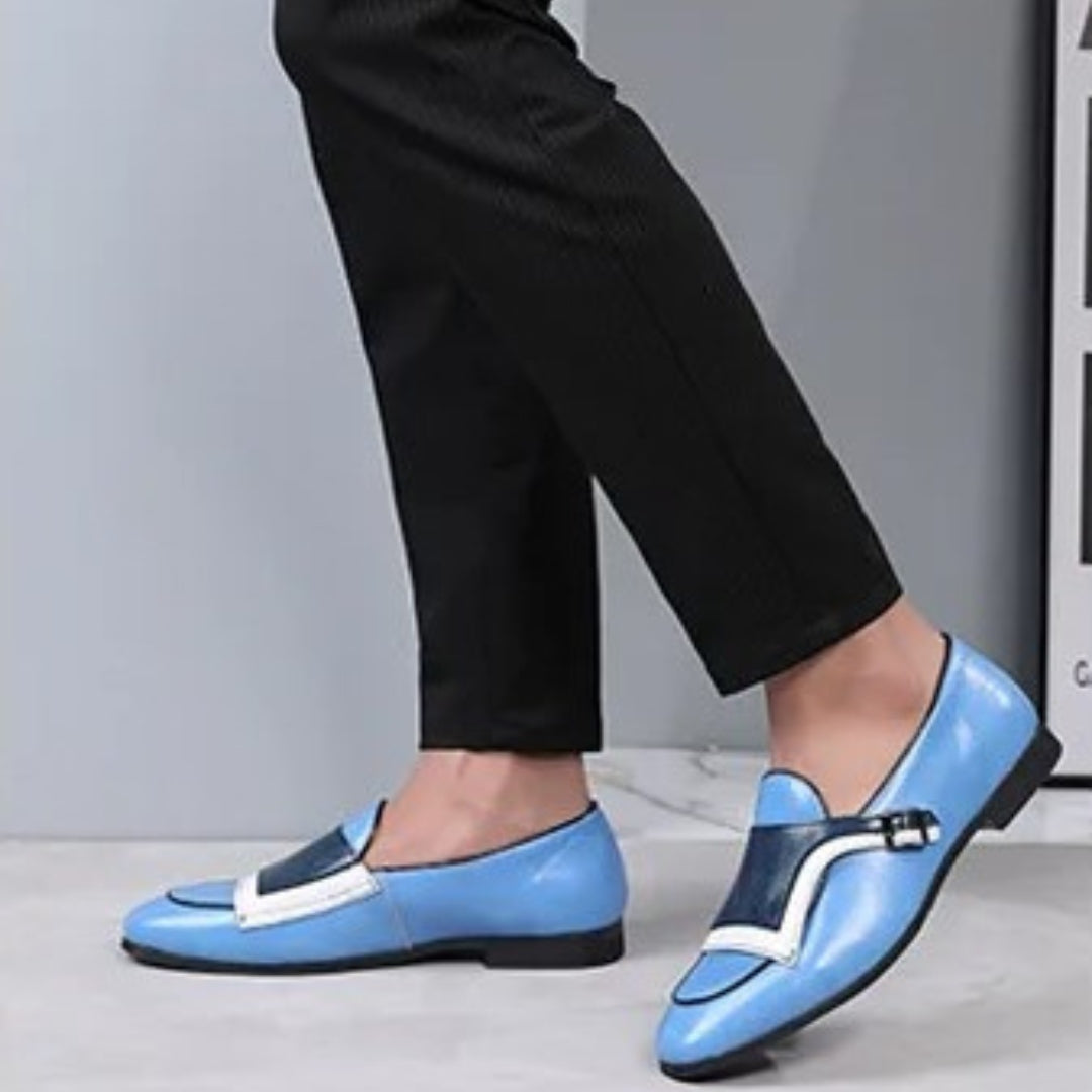 Colourblock Monk Strap Loafers with Pointed Toe and Buckle Detail
