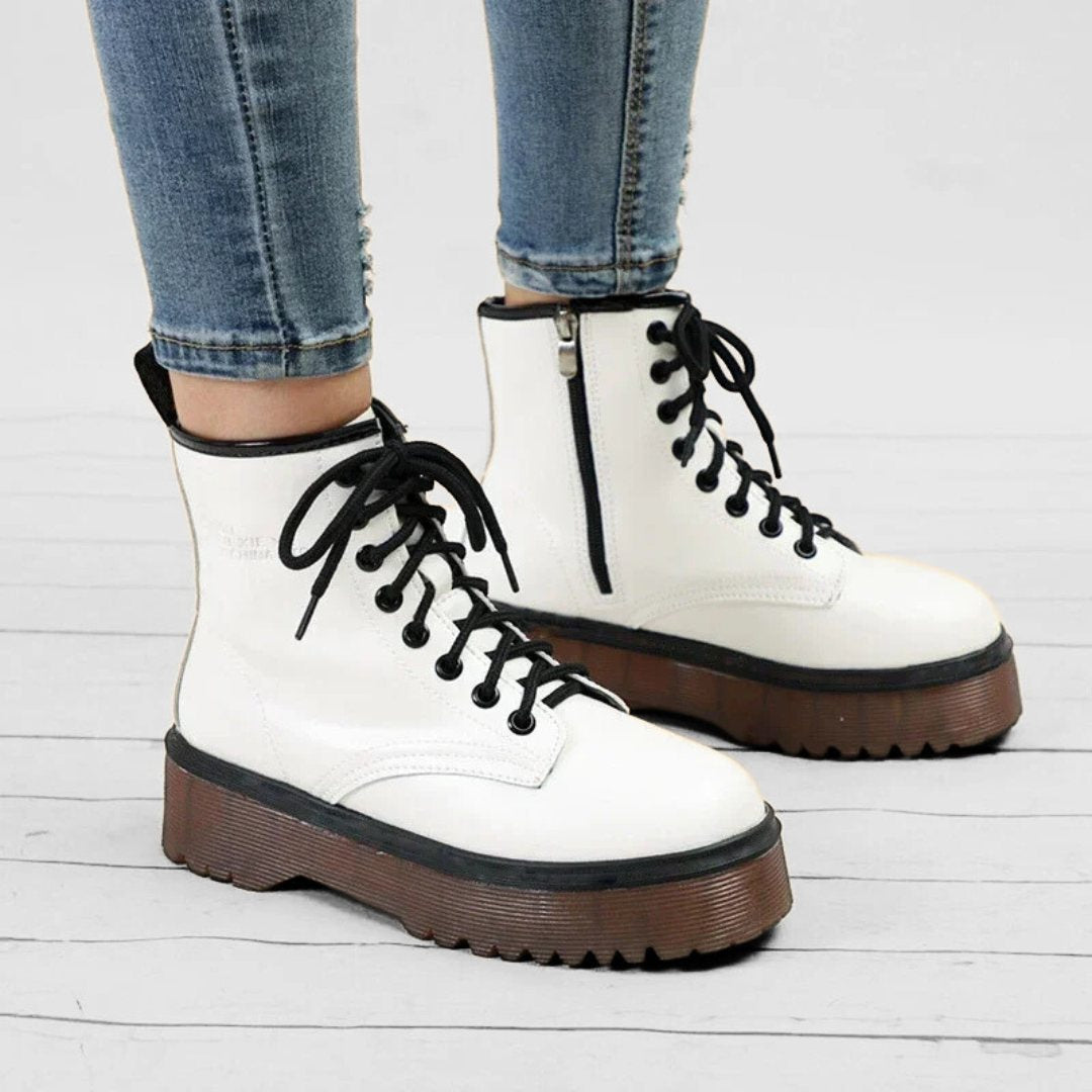 Lace-Up Punk Ankle Boots with Side Zipper and Platform Sole