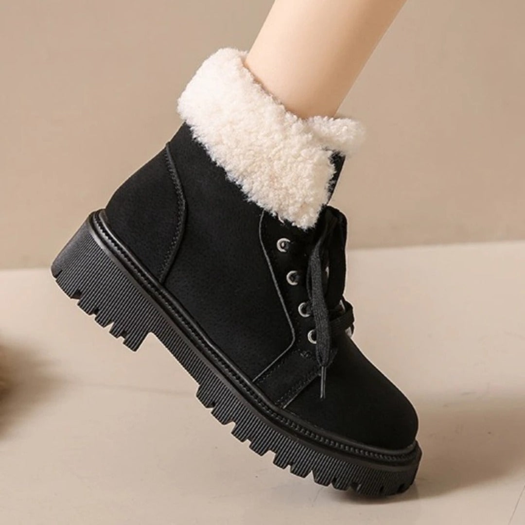 Suede Lace-Up Ankle Snow Boots with Faux-Shearling Lining and Chunky Sole