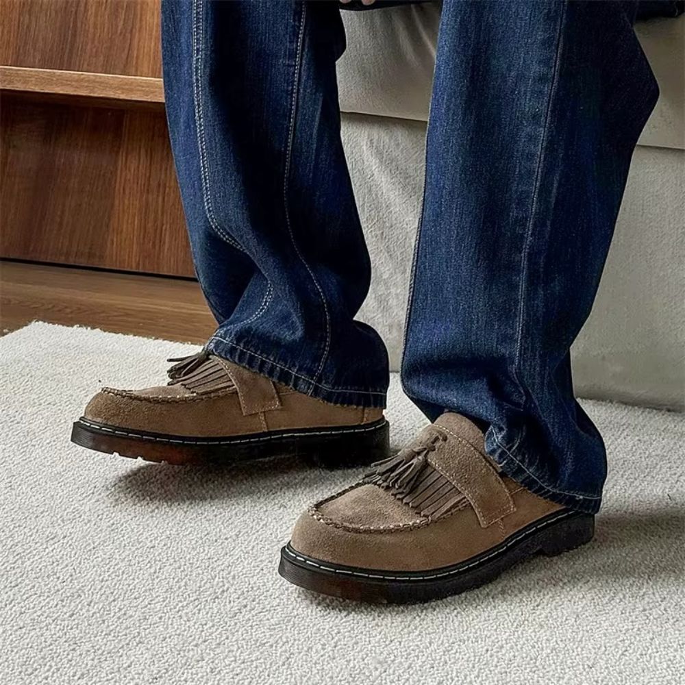 Suede Tassel Moc Toe Loafers with Chunky Sole