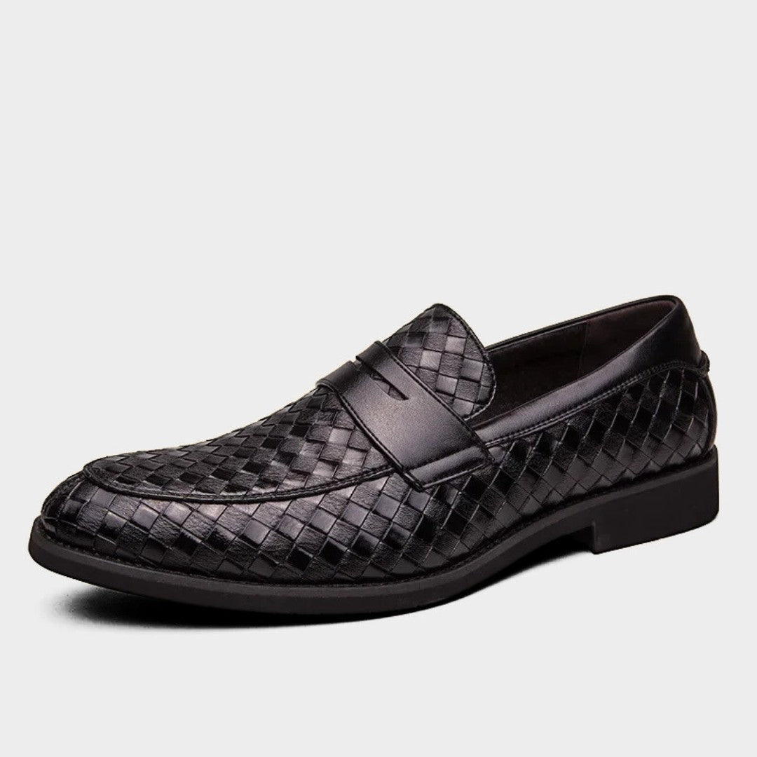 Checkered Weave Leather Casual Business Penny Loafers