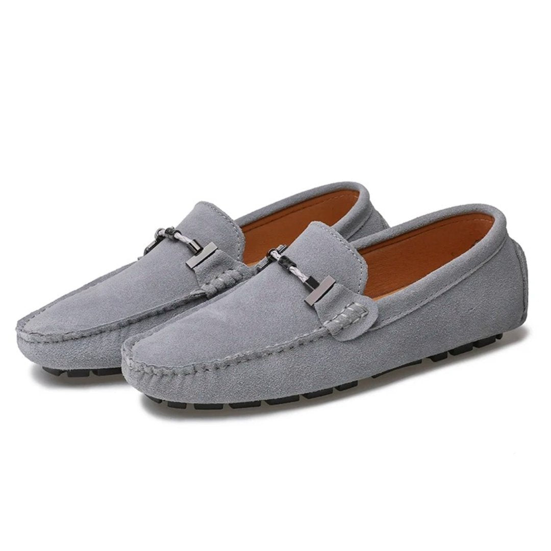 Colour-Suede Driving Loafers with Metal Buckle and Grip Sole