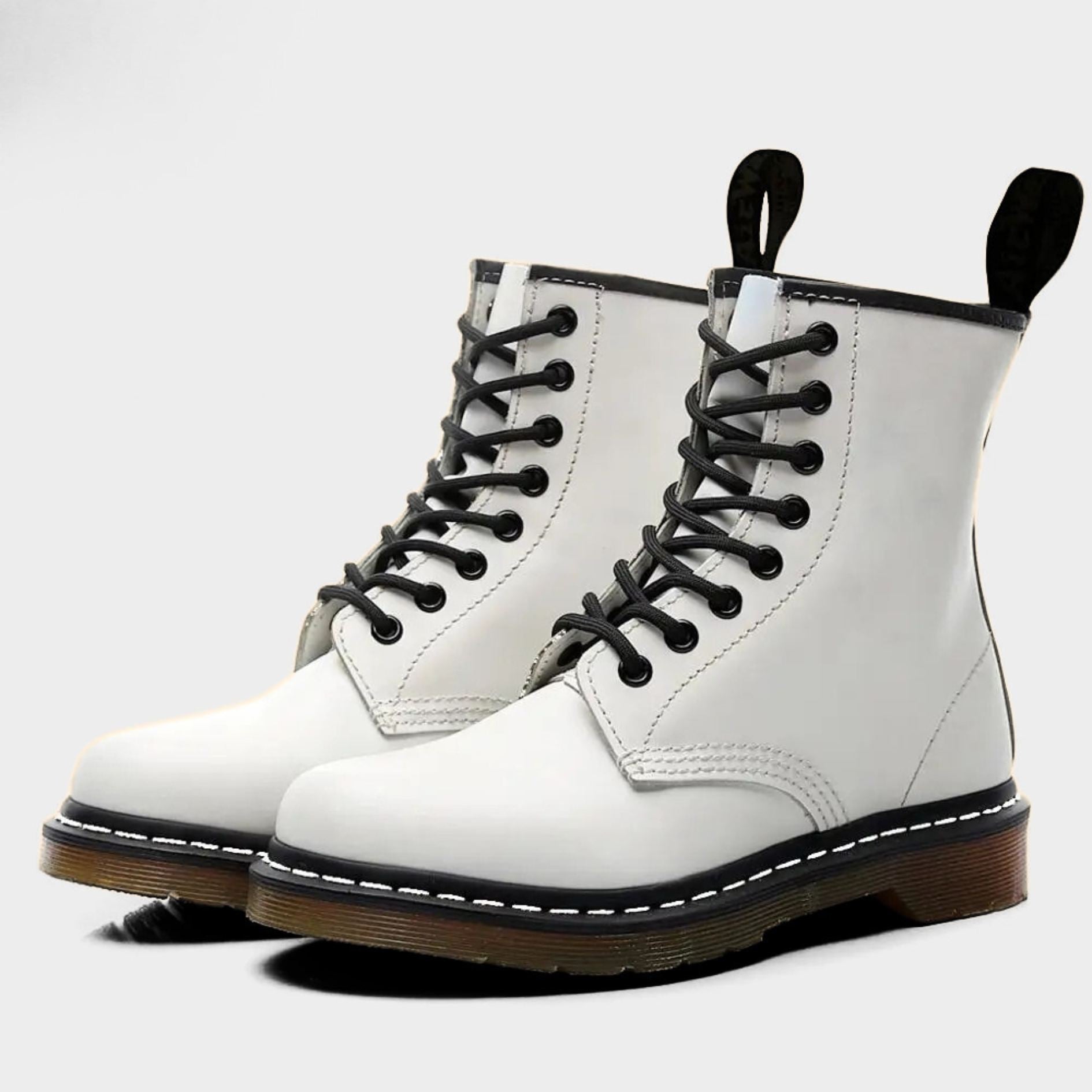 Leather Punk Ankle Boots with Contrast Stitching and Chunky Rubber Sole