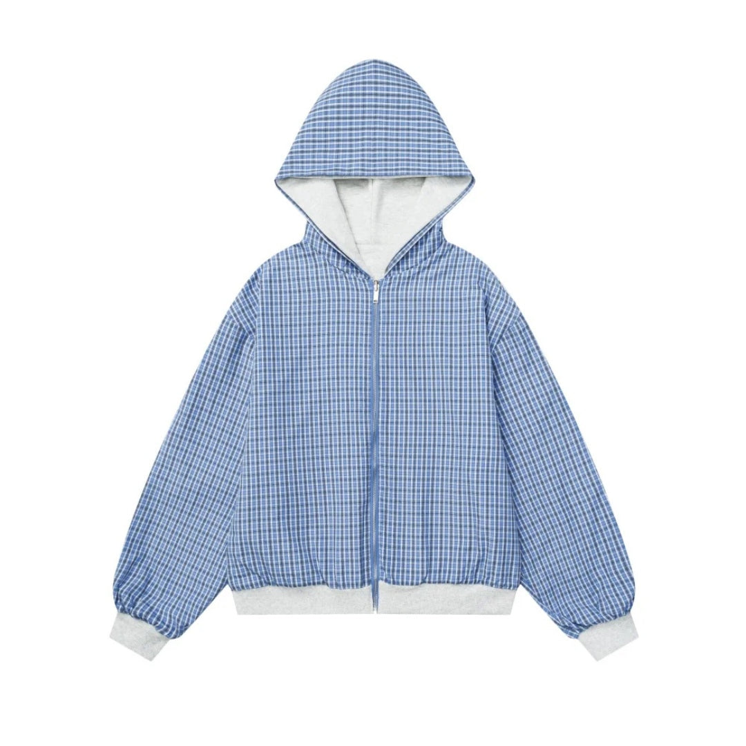 Double Sided Plaid Zip Hoodie