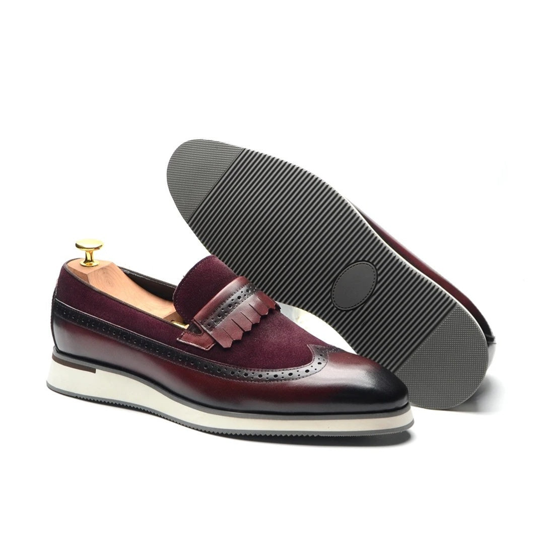 Smart Casual Wingtip Loafers with Fringed Strap and Lifted Hybrid Sole