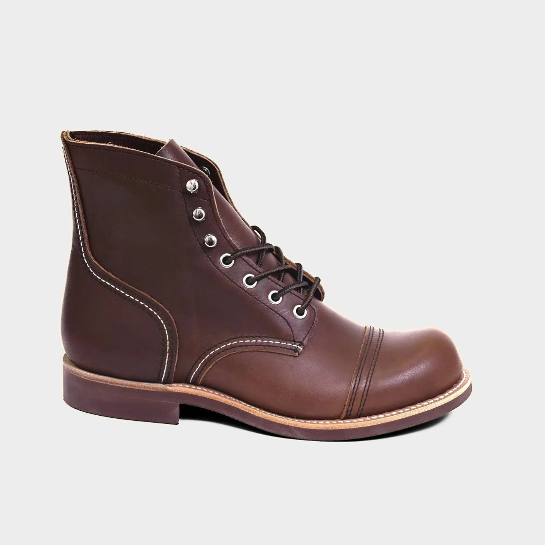 Leather Moc Toe Boots with Goodyear Welt and Rubber Sole