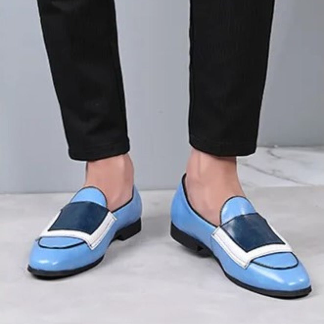 Colourblock Monk Strap Loafers with Pointed Toe and Buckle Detail