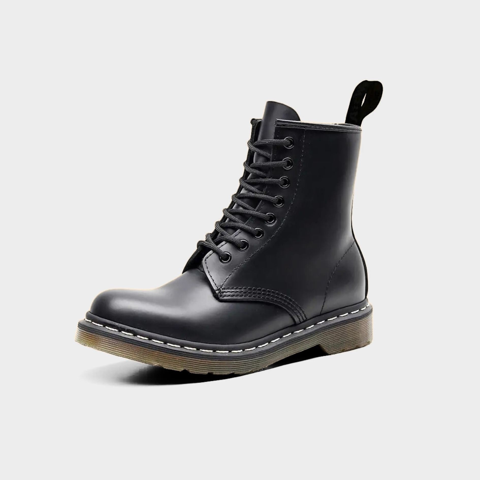 Leather Punk Ankle Boots with Contrast Stitching and Chunky Rubber Sole