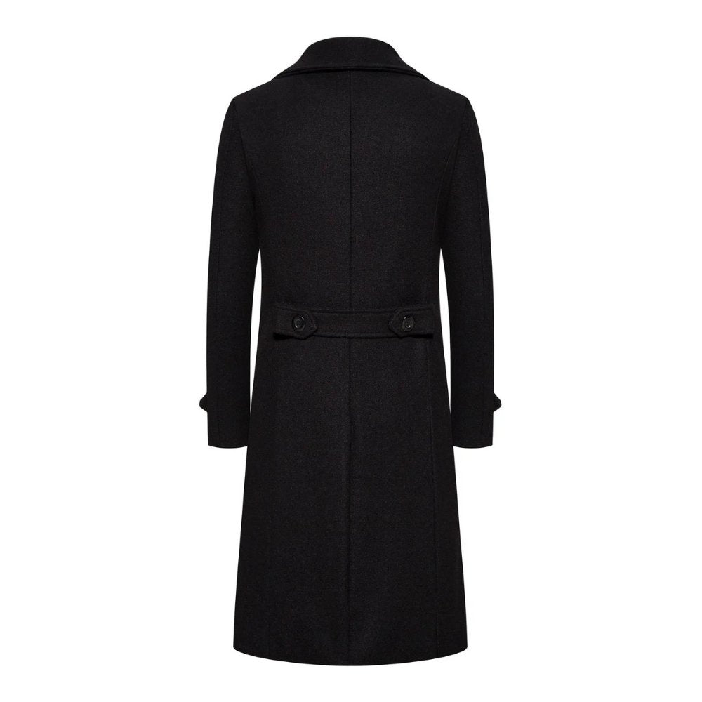 Long Wool-Blend Slim Fit Overcoat with Turn-Down Collar
