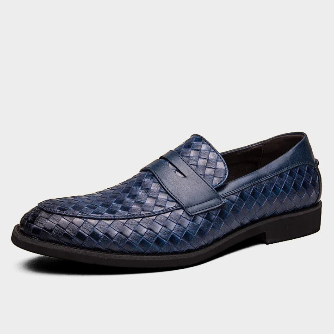 Checkered Weave Leather Casual Business Penny Loafers
