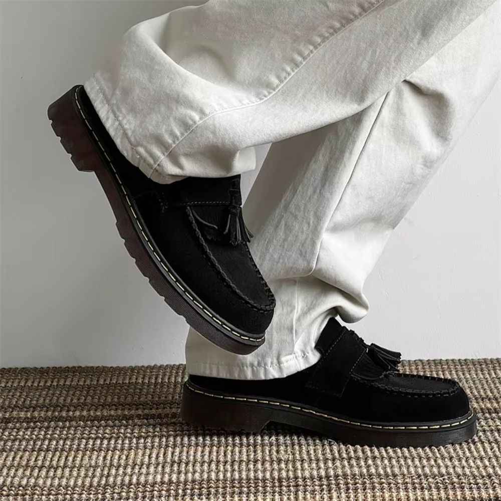 Suede Tassel Moc Toe Loafers with Chunky Sole