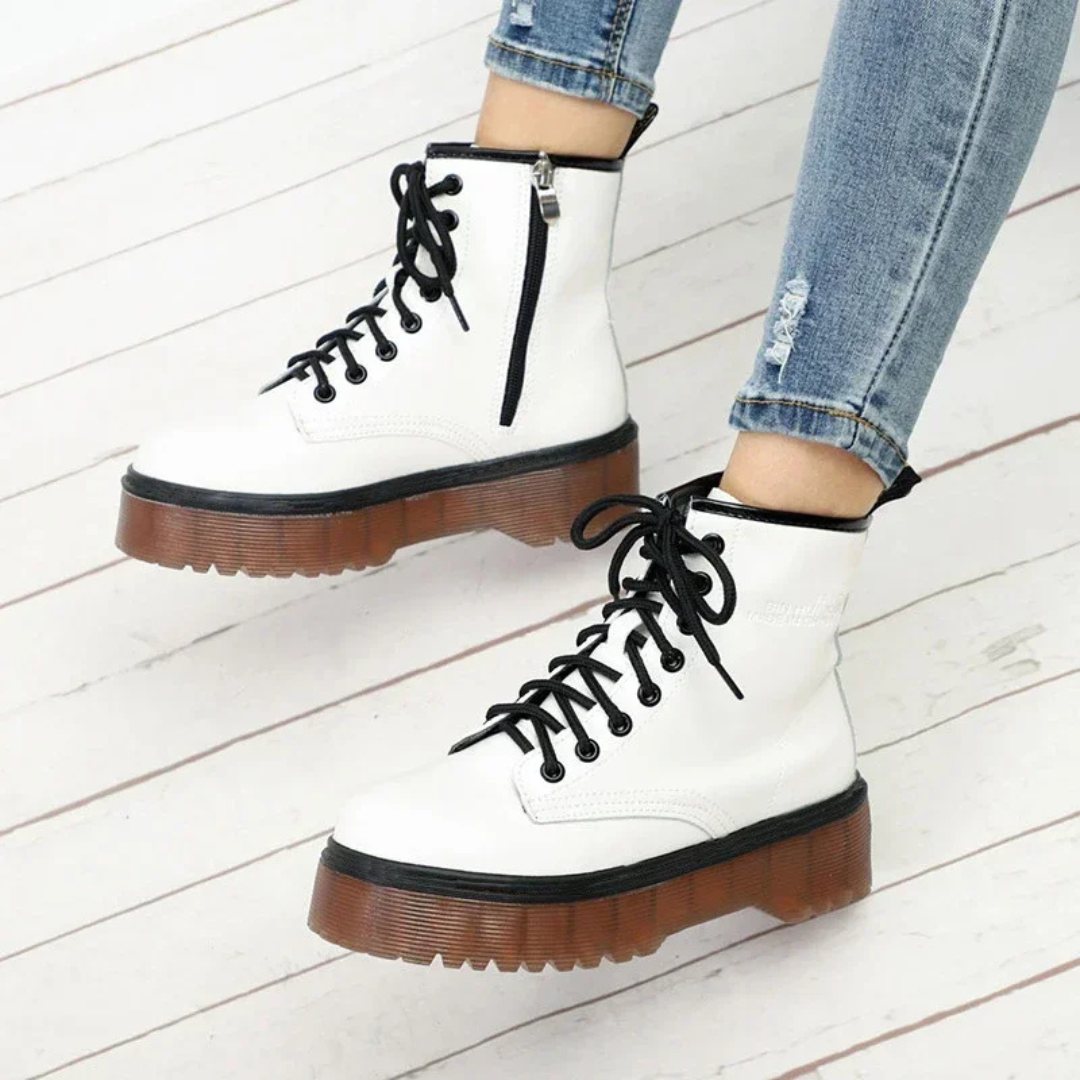 Lace-Up Punk Ankle Boots with Side Zipper and Platform Sole