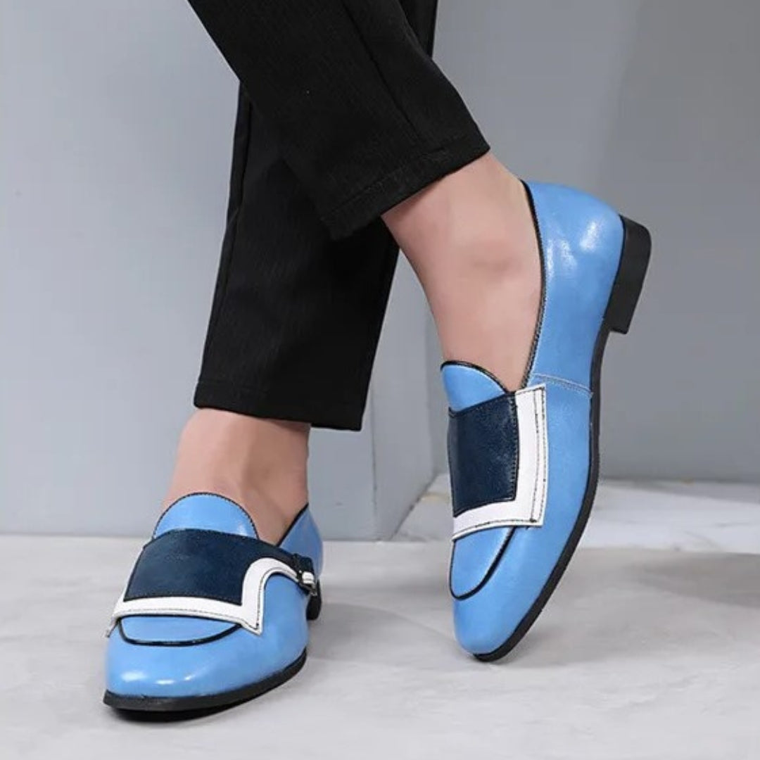 Colourblock Monk Strap Loafers with Pointed Toe and Buckle Detail