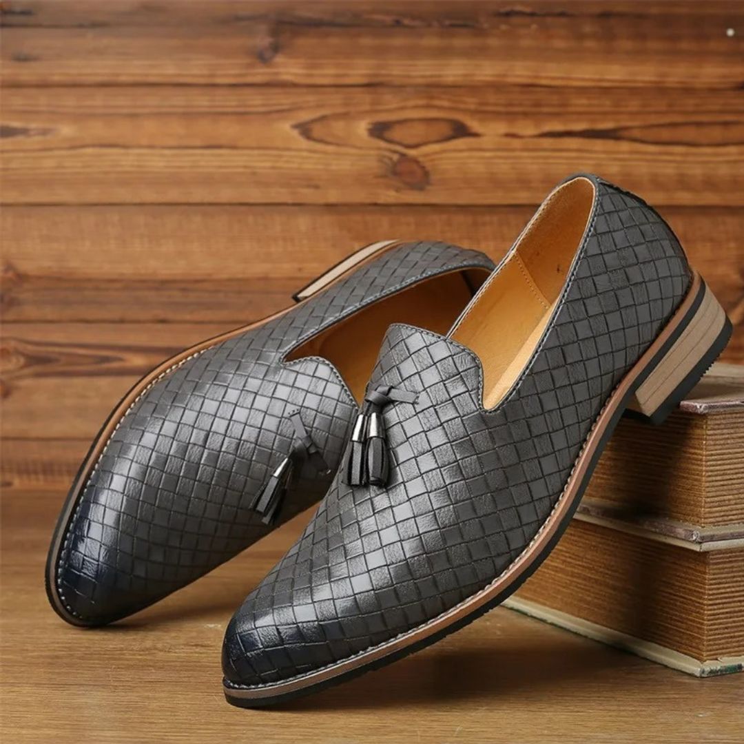 Classic Braided Leather Loafers with Tassel
