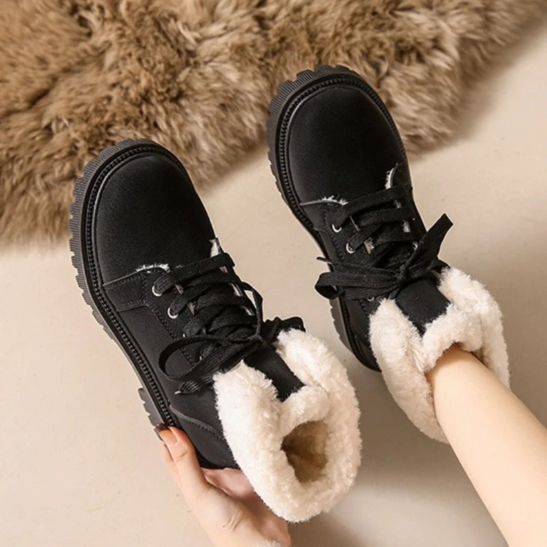 Suede Lace-Up Ankle Snow Boots with Faux-Shearling Lining and Chunky Sole