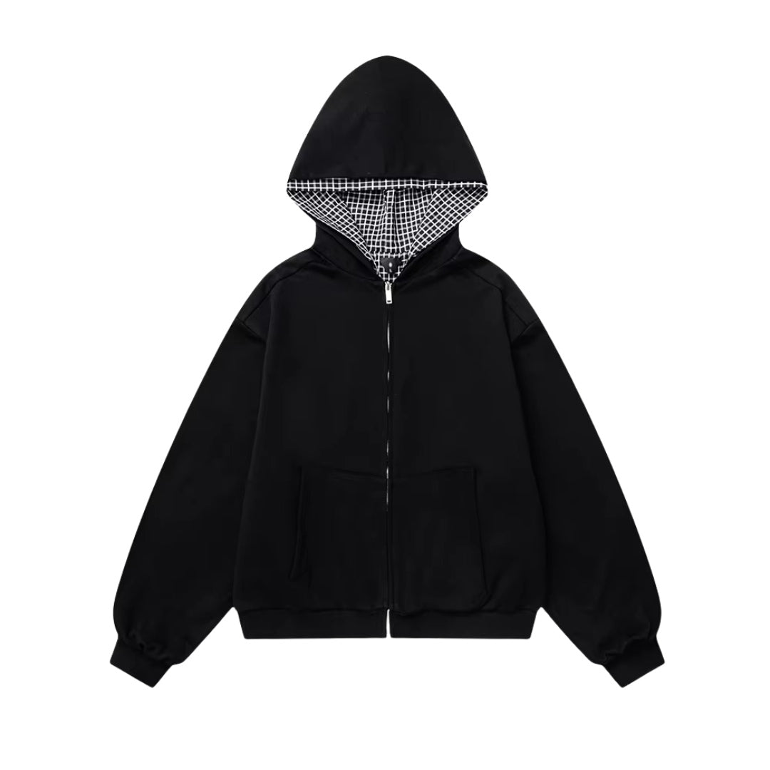 Double Sided Plaid Zip Hoodie