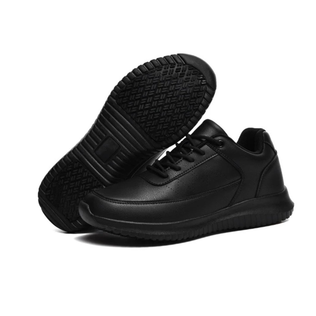 Black Leather-Effect Waterproof Non-Slip Smart Casual Trainers