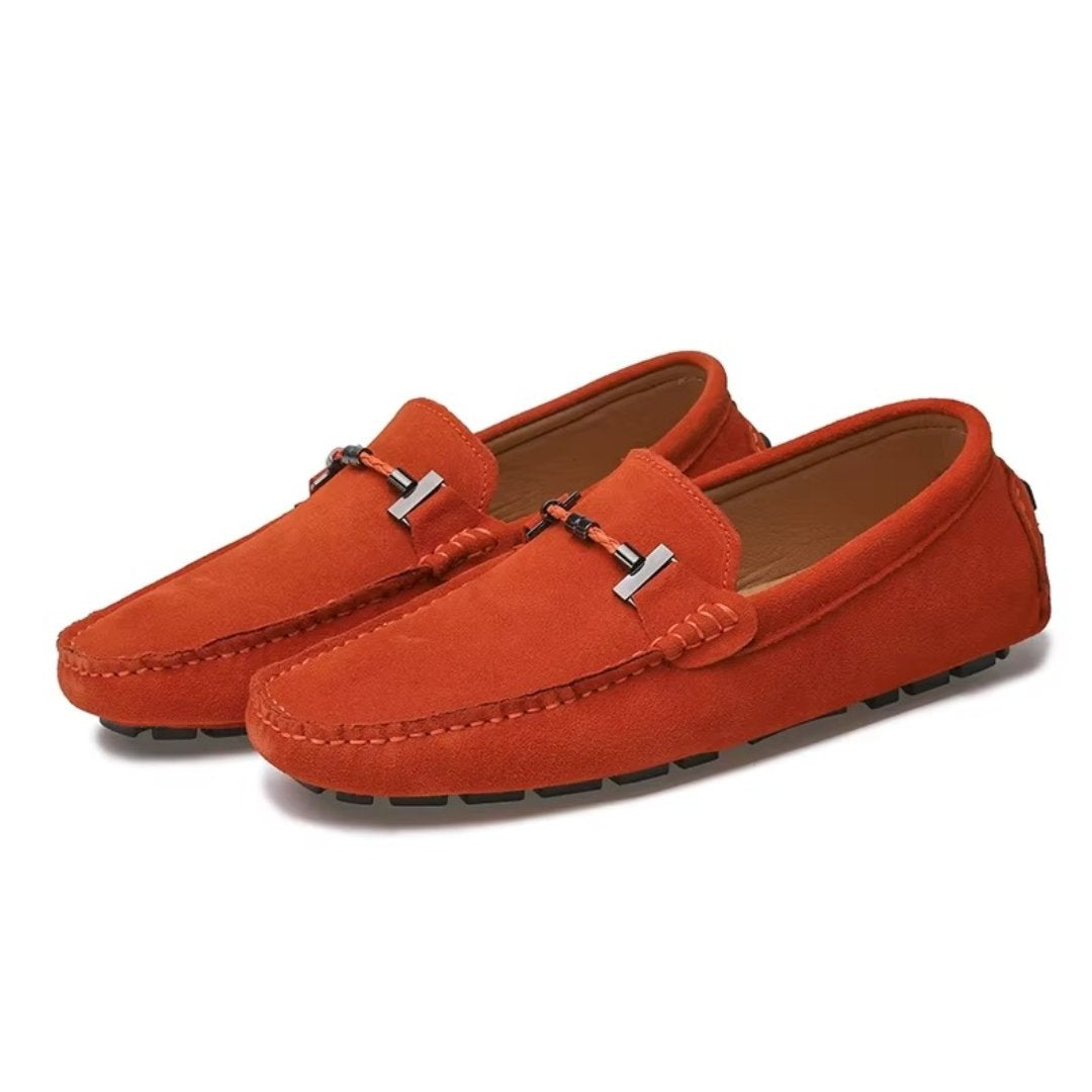 Colour-Suede Driving Loafers with Metal Buckle and Grip Sole