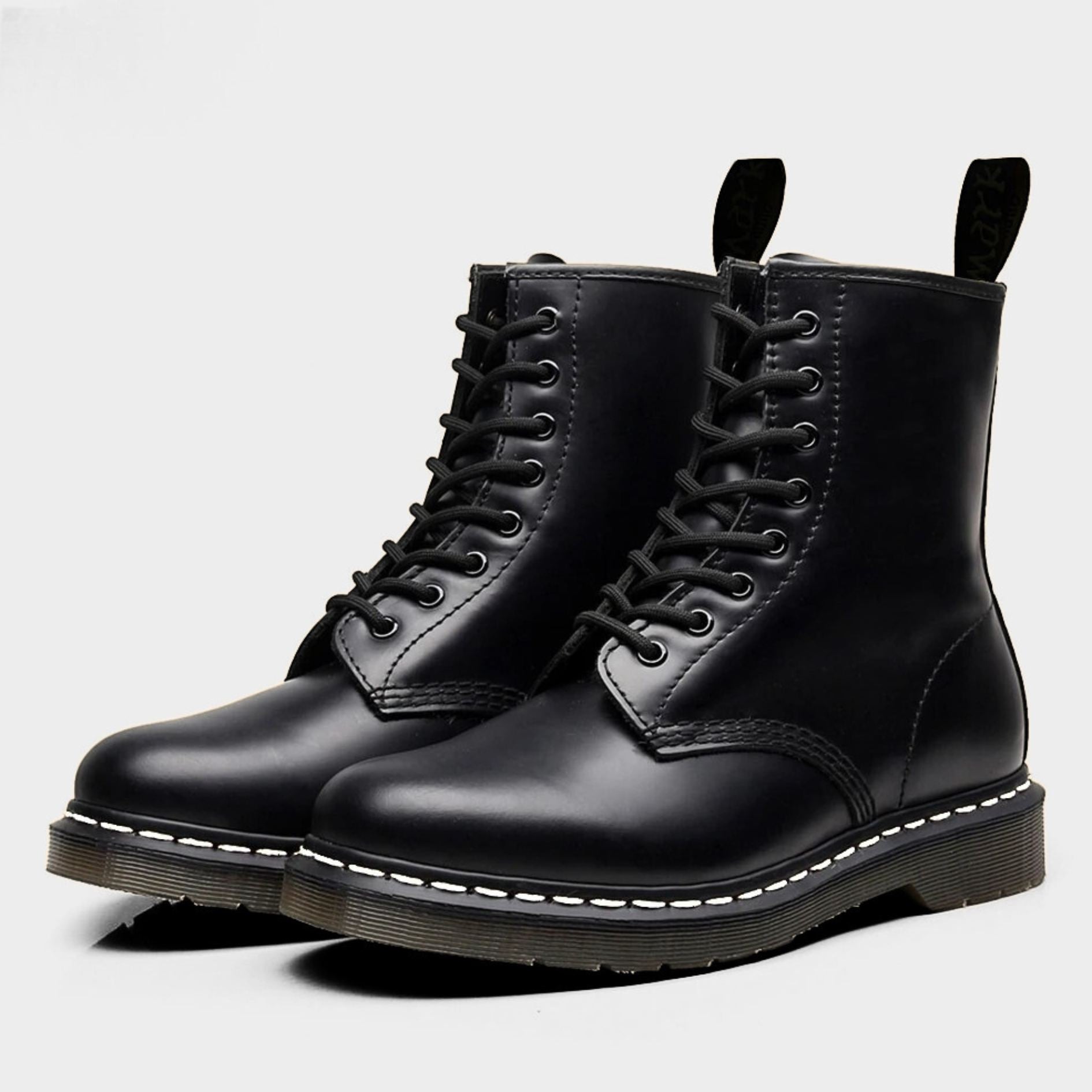 Leather Punk Ankle Boots with Contrast Stitching and Chunky Rubber Sole