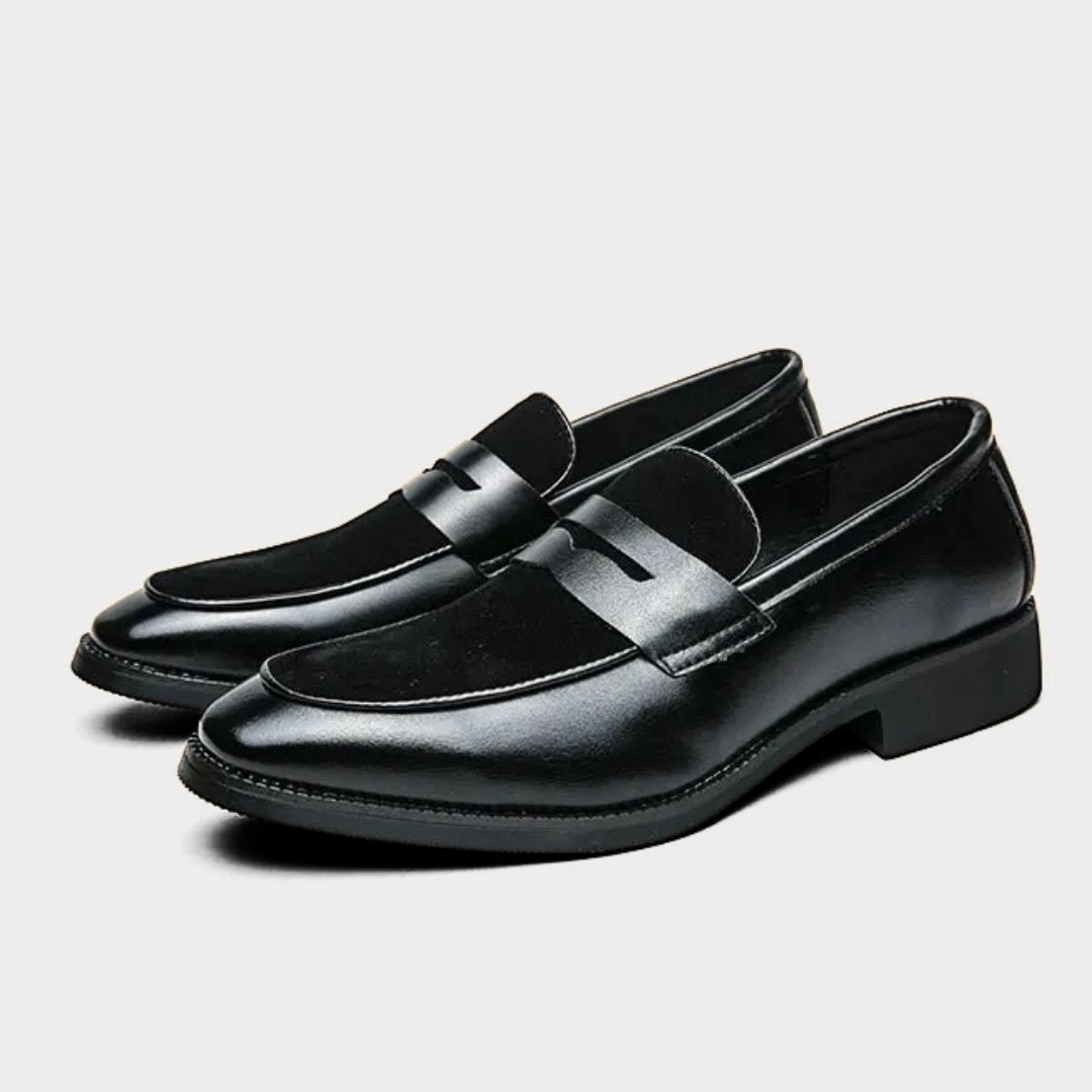 Classic Leather Penny Loafers with Suede Vamp Detail