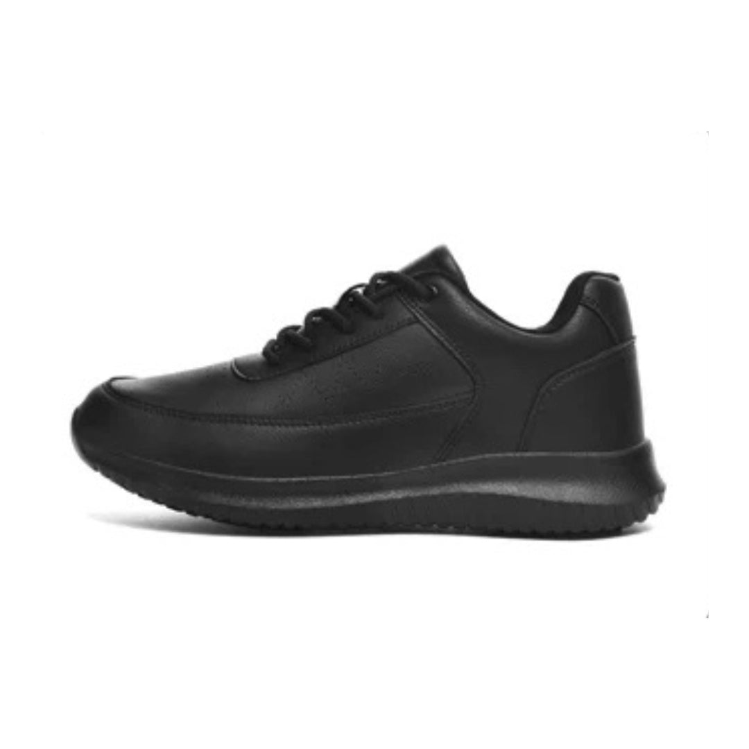 Black Leather-Effect Waterproof Non-Slip Smart Casual Trainers