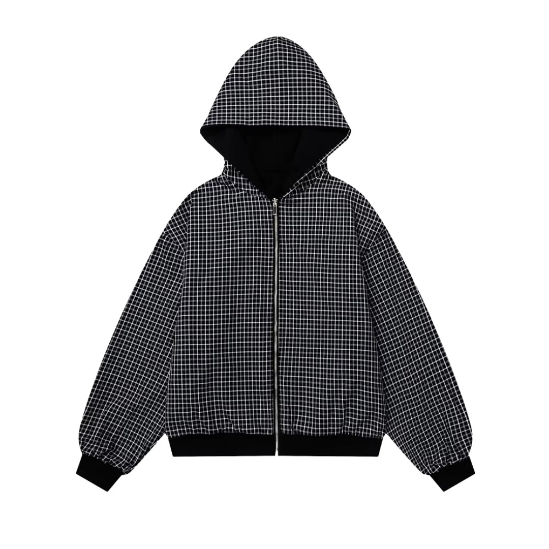 Double Sided Plaid Zip Hoodie