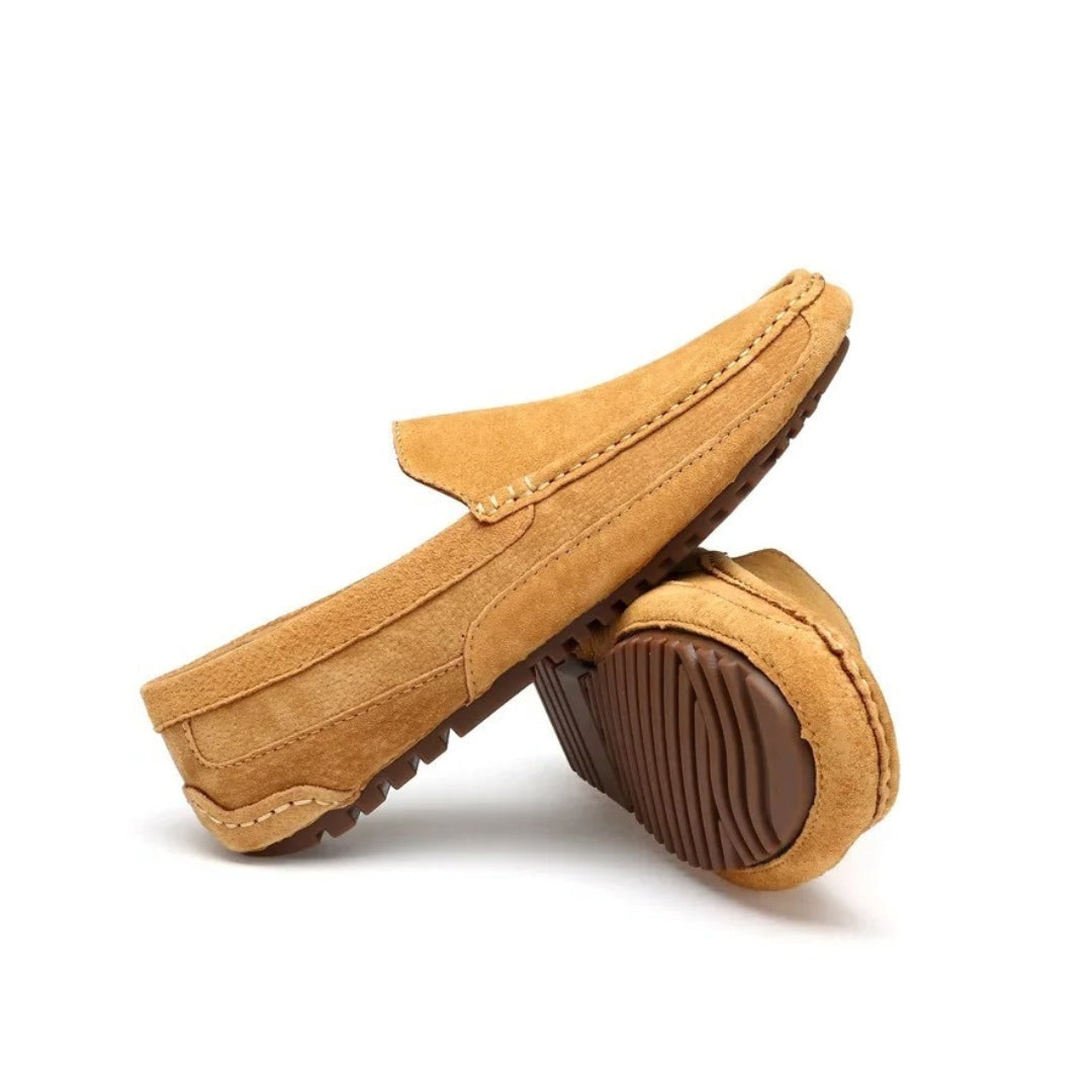 Cow Suede Driving Loafers with Cushioned Grip Sole and Contrast Stitching