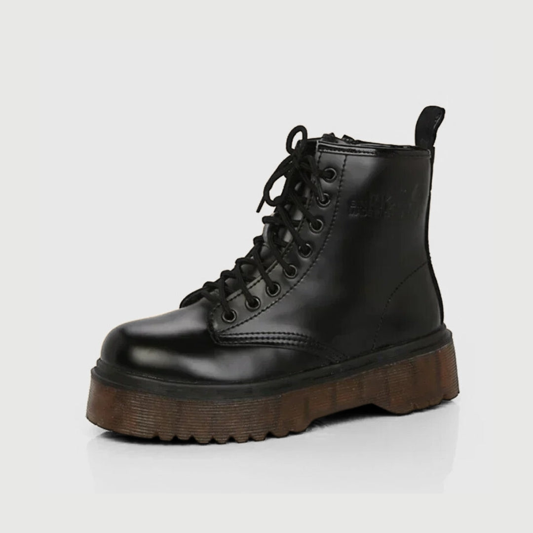 Lace-Up Punk Ankle Boots with Side Zipper and Platform Sole