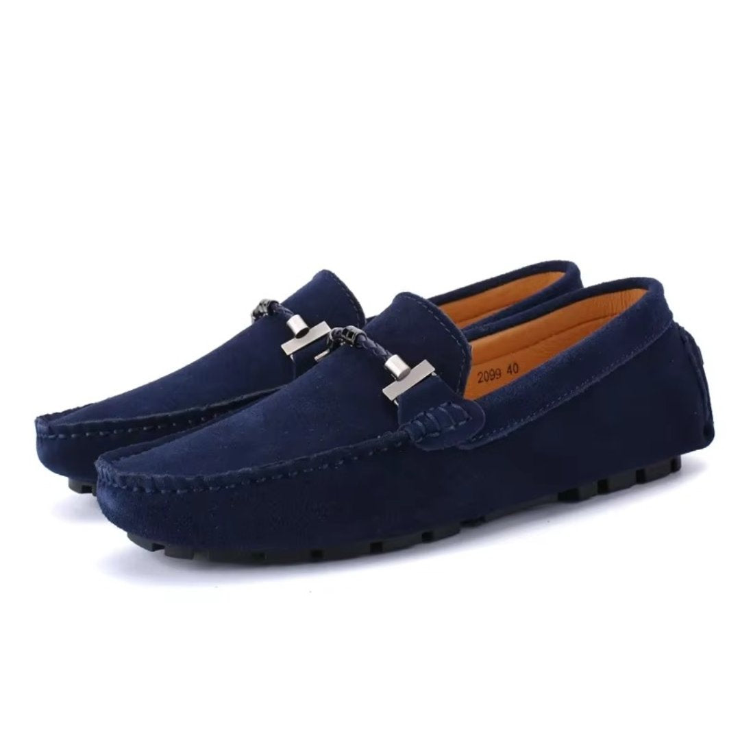 Colour-Suede Driving Loafers with Metal Buckle and Grip Sole