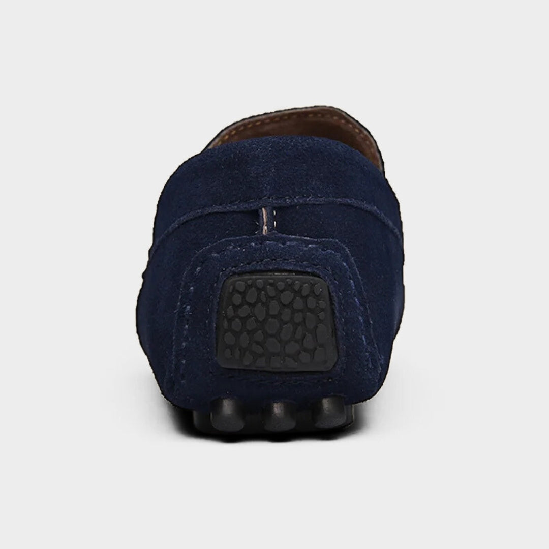 Suede Driving Loafers with Metallic Horsebit Buckle