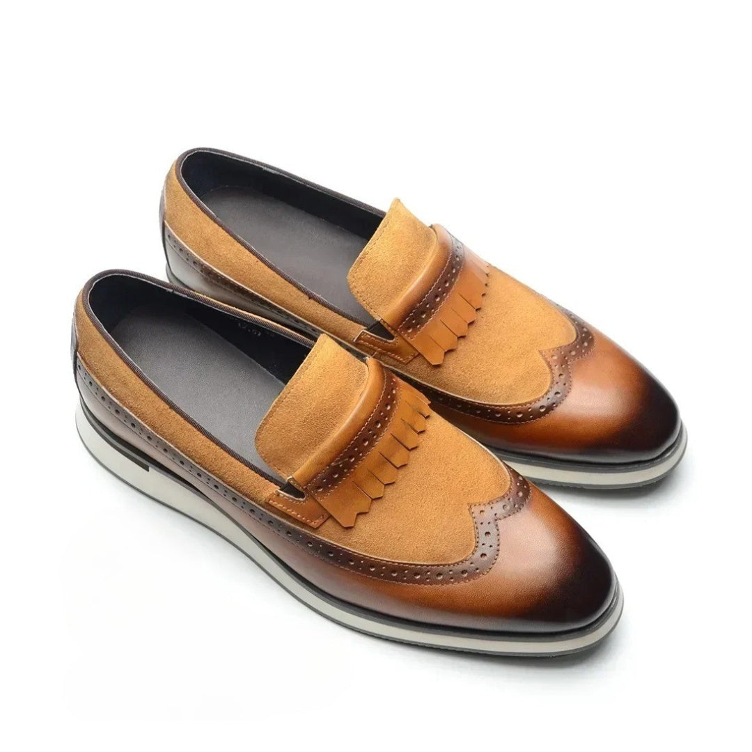 Smart Casual Wingtip Loafers with Fringed Strap and Lifted Hybrid Sole