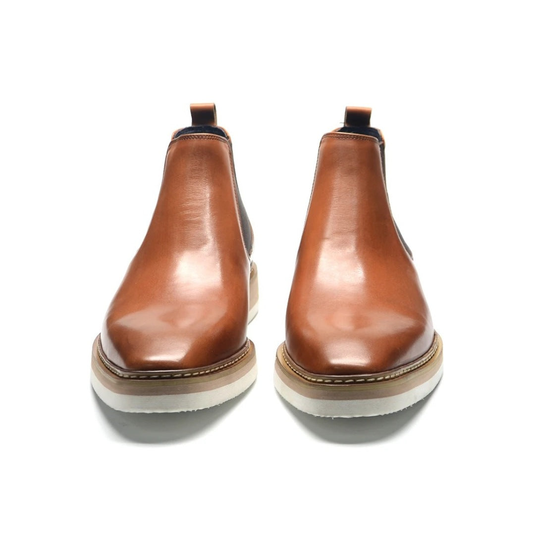 Leather Smart Casual Chelsea Ankle Boots with White Wedge Platform Sole