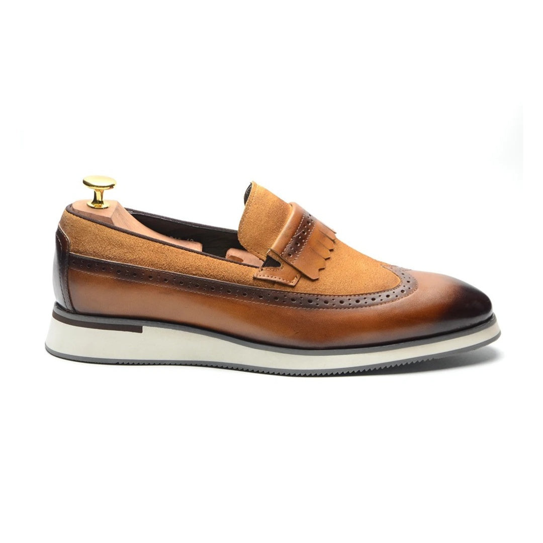 Smart Casual Wingtip Loafers with Fringed Strap and Lifted Hybrid Sole