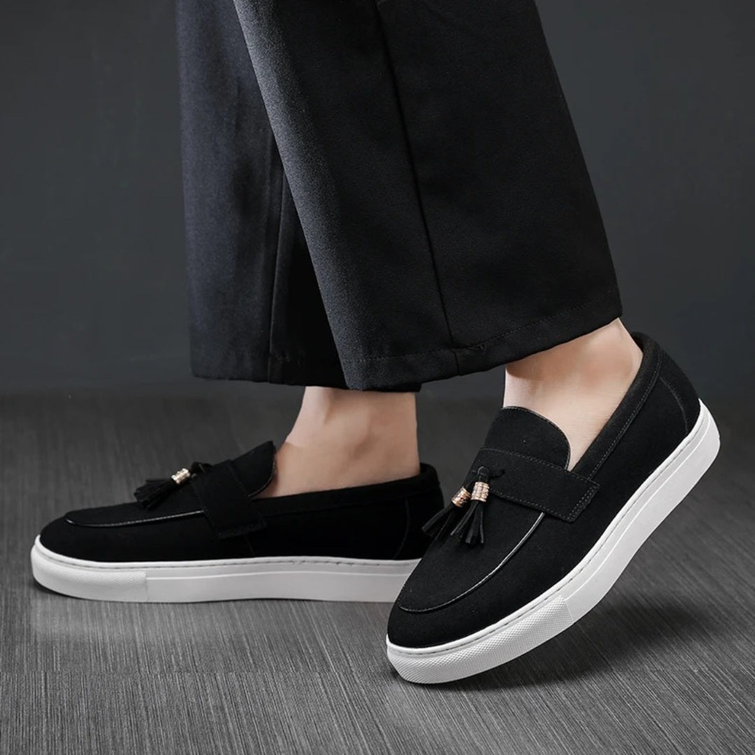 Suede Leather Tassel Hybrid Loafers with Platform Sole