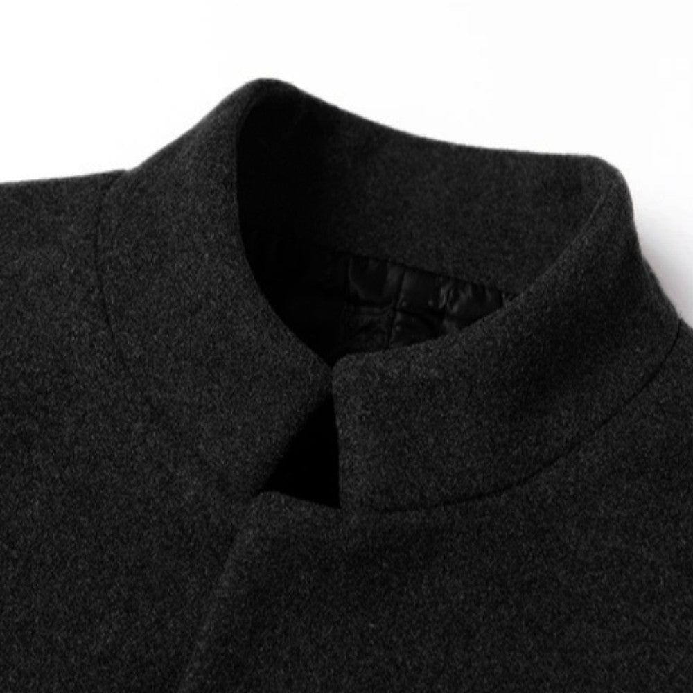 Tailored Mid-Length Wool Coat with Stand Collar