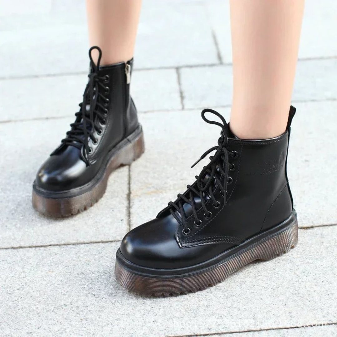 Lace-Up Punk Ankle Boots with Side Zipper and Platform Sole