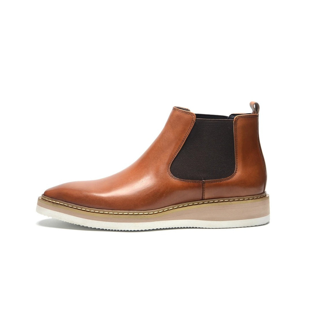 Leather Smart Casual Chelsea Ankle Boots with White Wedge Platform Sole