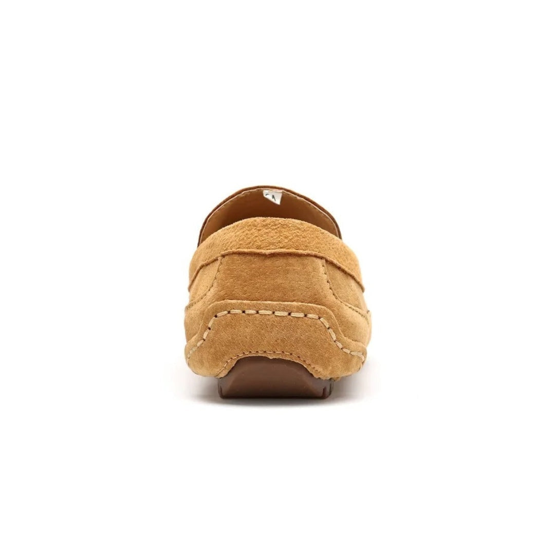 Cow Suede Driving Loafers with Cushioned Grip Sole and Contrast Stitching