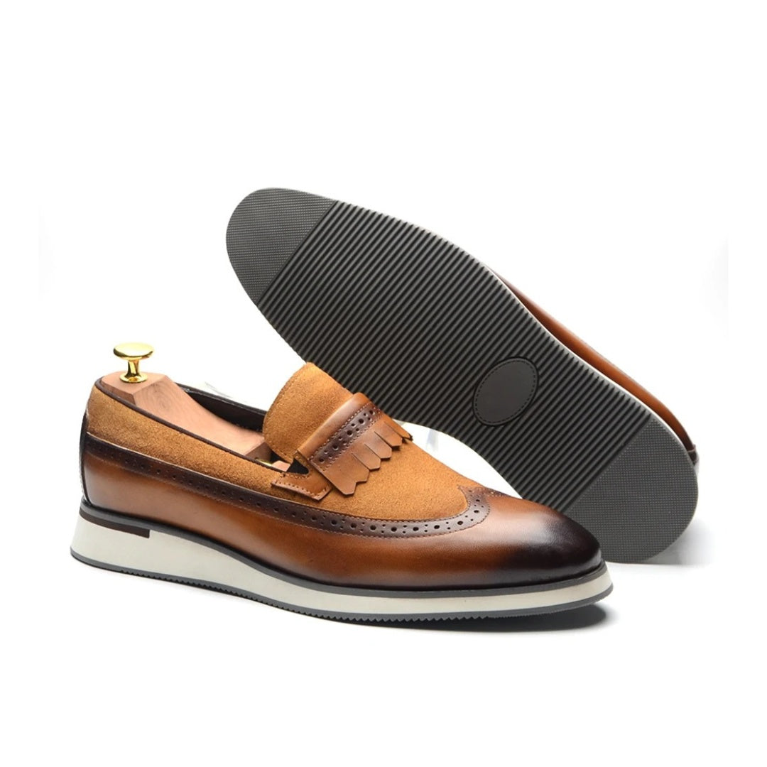 Smart Casual Wingtip Loafers with Fringed Strap and Lifted Hybrid Sole