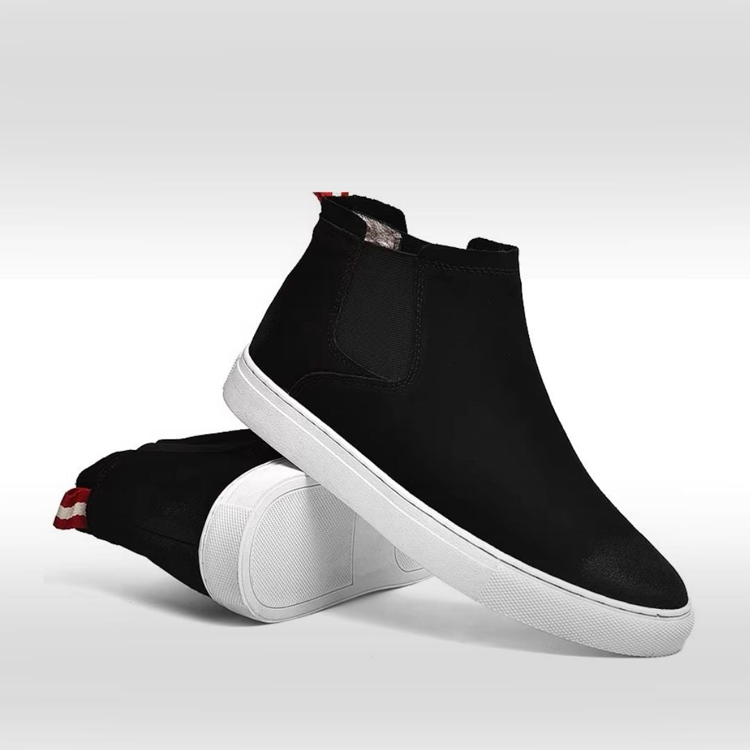 Black Suede Slip-On Chelsea Sneaker Boots