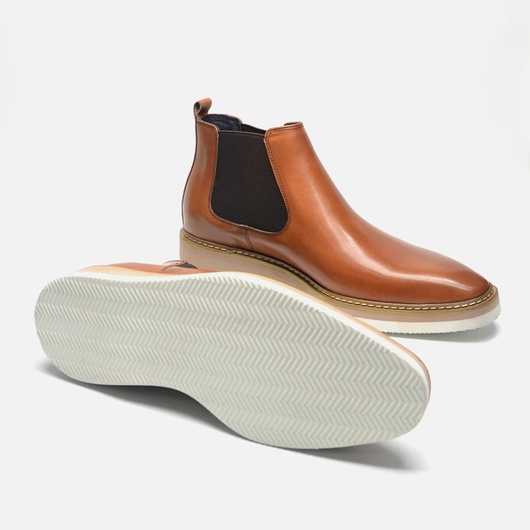 Leather Smart Casual Chelsea Ankle Boots with White Wedge Platform Sole